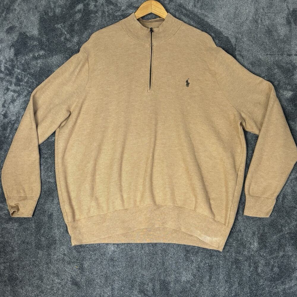 Polo Ralph Lauren Pima Cotton Quarter Zip Sweater Mens 3XB Beige Big Tall